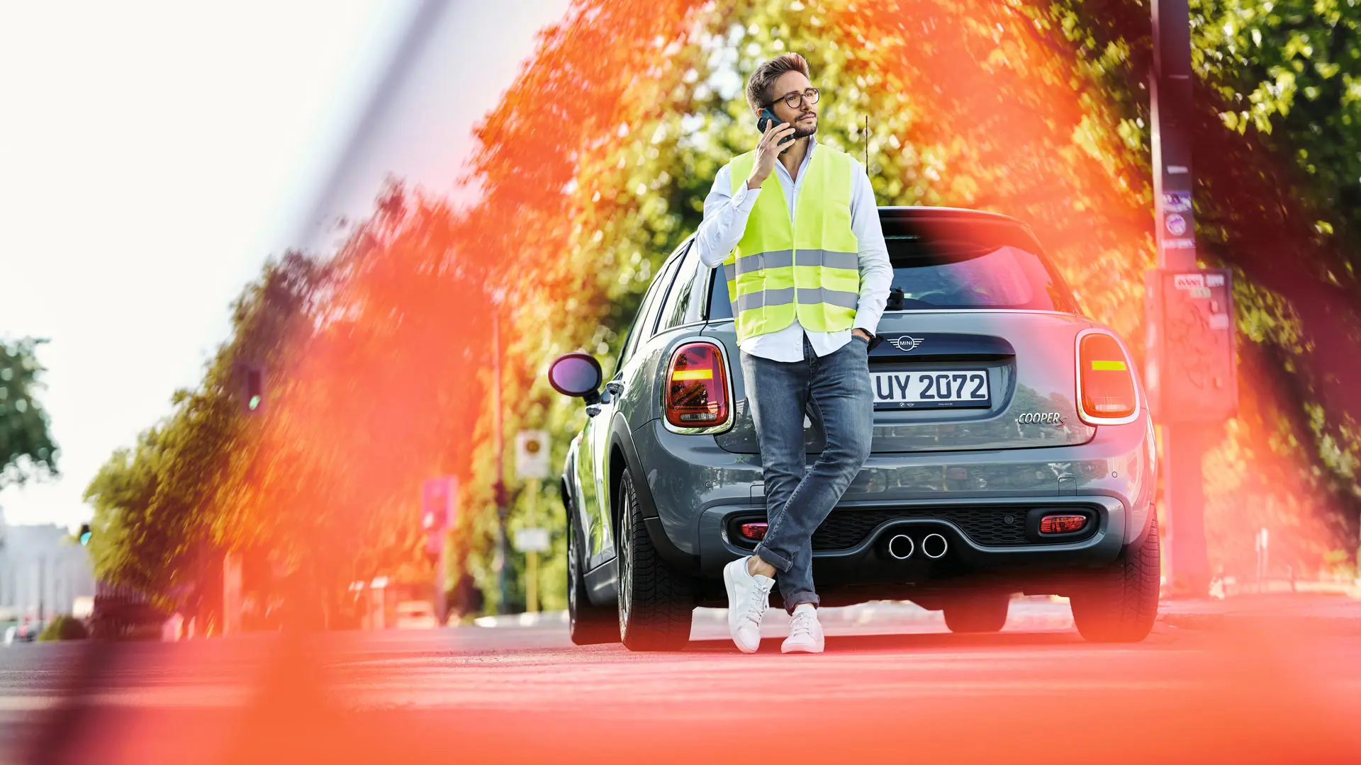 Man waiting for roadside assistance.